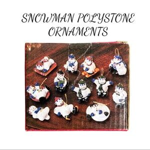 NIB Set Of 12 Christmas Snowman Polystone Ornaments